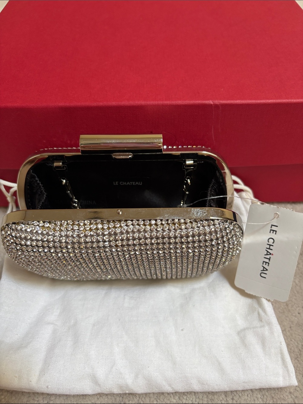le chateau Silver Crystal Embellished Evening Clutch